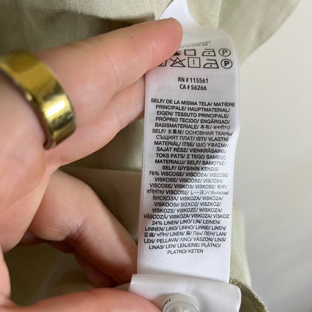 7 For All Mankind Linen Blend Sage Green Blouse Puff Sleeves Prairie Size Large - Picture 8 of 8